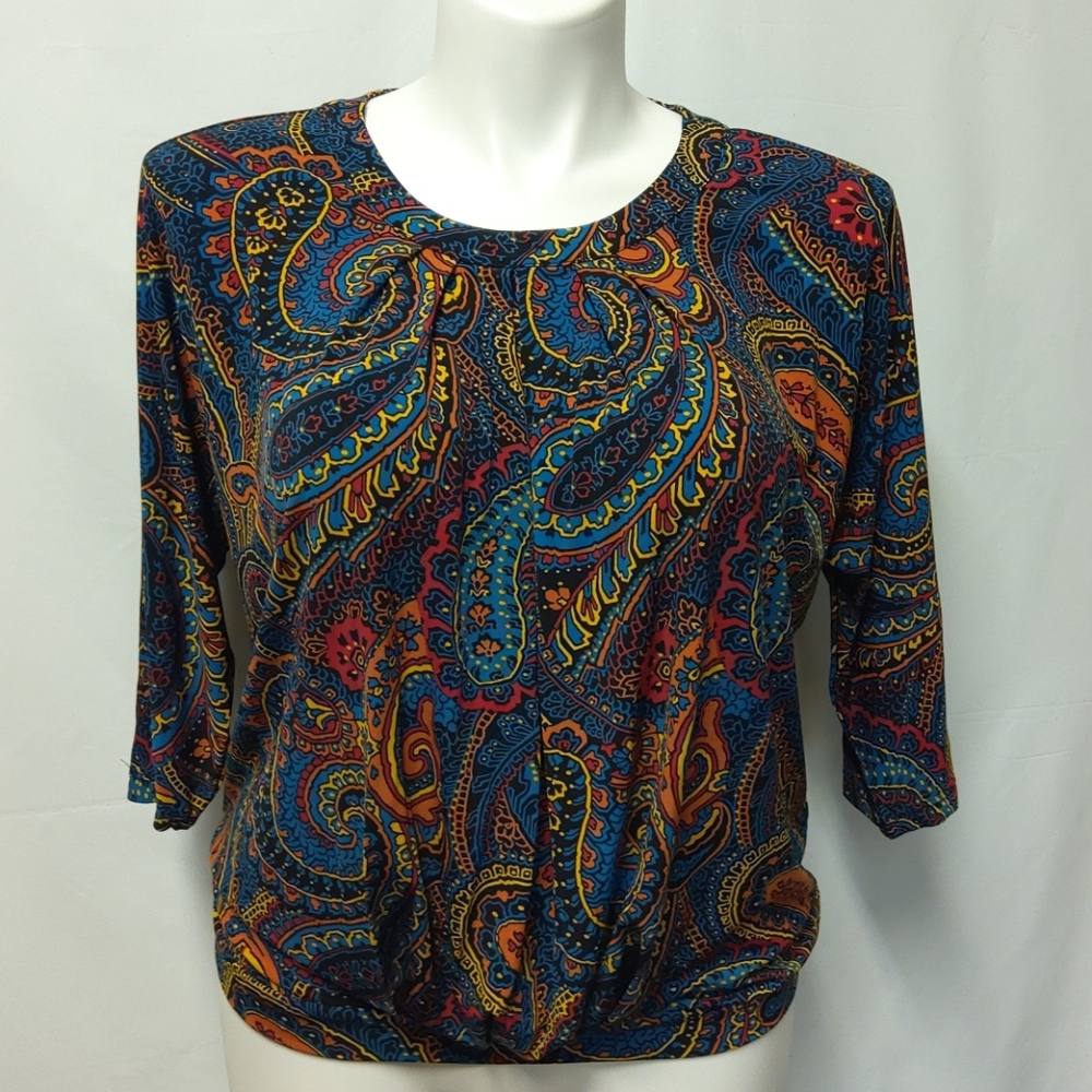 Alfani Blue Red Paisley Print Stretch Blouse
